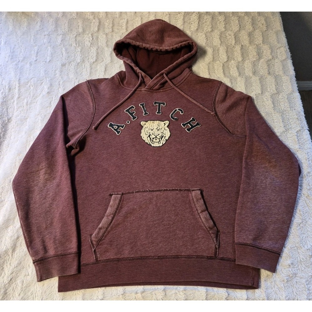 Vintage Abercrombie Fitch Hoodie Sweatshirt Men's L Red Muscle Tiger Embroidered